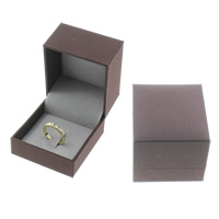 Leather Ring Box, Cardboard, with PU Leather, Rectangle, deep coffee color 