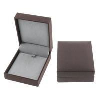 Leather Necklace Box, Cardboard, with PU Leather, Rectangle, deep coffee color 
