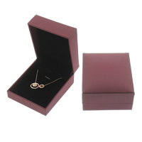Leather Necklace Box, Cardboard, with PU Leather & Velveteen, Rectangle, red coffee color 