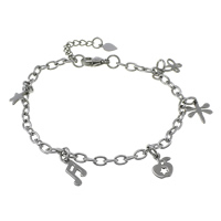 Bracelet en acier inoxydable, avec 1lnch chaînes de rallonge, bracelet à breloques & chaîne ovale, couleur originale   Environ 7.5 pouce, Vendu par brin