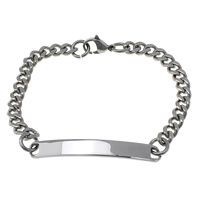 Нержавеющая сталь ID Plate браслет, нержавеющая сталь, Снаряженная цепь, оригинальный цвет  длина:Приблизительно 7 дюймовый, продается Strand