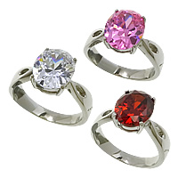Cubic Zirconia anillo de dedo de acero inoxidable, Redondo Aplanado, con circonia cúbica & facetas, más colores para la opción, 11mm, tamaño:8, Vendido por UD