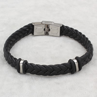 Men Bracelet, Stainless Steel, with PU Leather & Silicone, braided bracelet, black Approx 8 Inch 