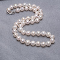 Natural Freshwater Pearl Necklace, brass lobster clasp, Potato, white, 7-8mm Approx 17.5 Inch 