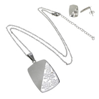 Fashion Stainless Steel Jewelry Sets, earring & necklace, with 2lnch extender chain, Rectangle, oval chain, original color Approx 17.5 Inch 