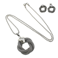 Fashion Stainless Steel Jewelry Sets, earring & necklace, Flower, ball chain, original color 2.5mm Approx 24 Inch 
