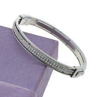 Stainless Steel Bangle, 304 Stainless Steel, with rhinestone, original color, 7mm, Inner Approx Approx 7 Inch 
