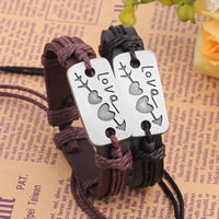 Cowhide Bracelets, with Zinc Alloy, word love, antique silver color plated, adjustable Approx 7.4 Inch 