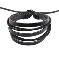 Rindsleder-Armbänder, Kuhhaut, einstellbar & Multi-Strang, schwarz, Länge:ca. 7.4 ZollInch, verkauft von Strang