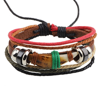 Cowhide Bracelets, with Ox Bone & Wood & Copper Coated Plastic, adjustable & multi-strand Approx 7.4 Inch 