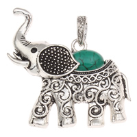 Zinc Alloy Animal Pendants, with Synthetic Turquoise, Elephant, antique silver color plated, with rhinestone, lead & cadmium free Approx 