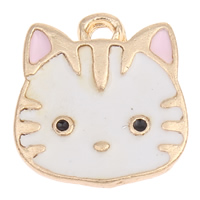 Zinc Alloy Animal Pendants, Cat, gold color plated, enamel, white, nickel, lead & cadmium free Approx 1mm 