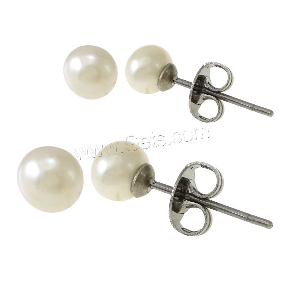 Freshwater Pearl Stud Earring, Stainless Steel, with Freshwater Pearl, natural, different size for choice, white, Grade A, 10Pairs/Bag, Sold By Bag