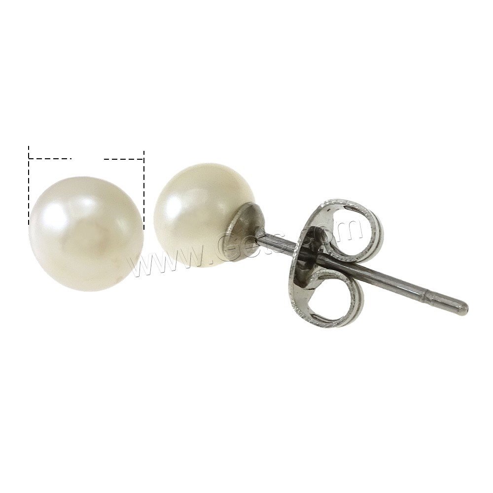Freshwater Pearl Stud Earring, Stainless Steel, with Freshwater Pearl, natural, different size for choice, white, Grade A, 10Pairs/Bag, Sold By Bag