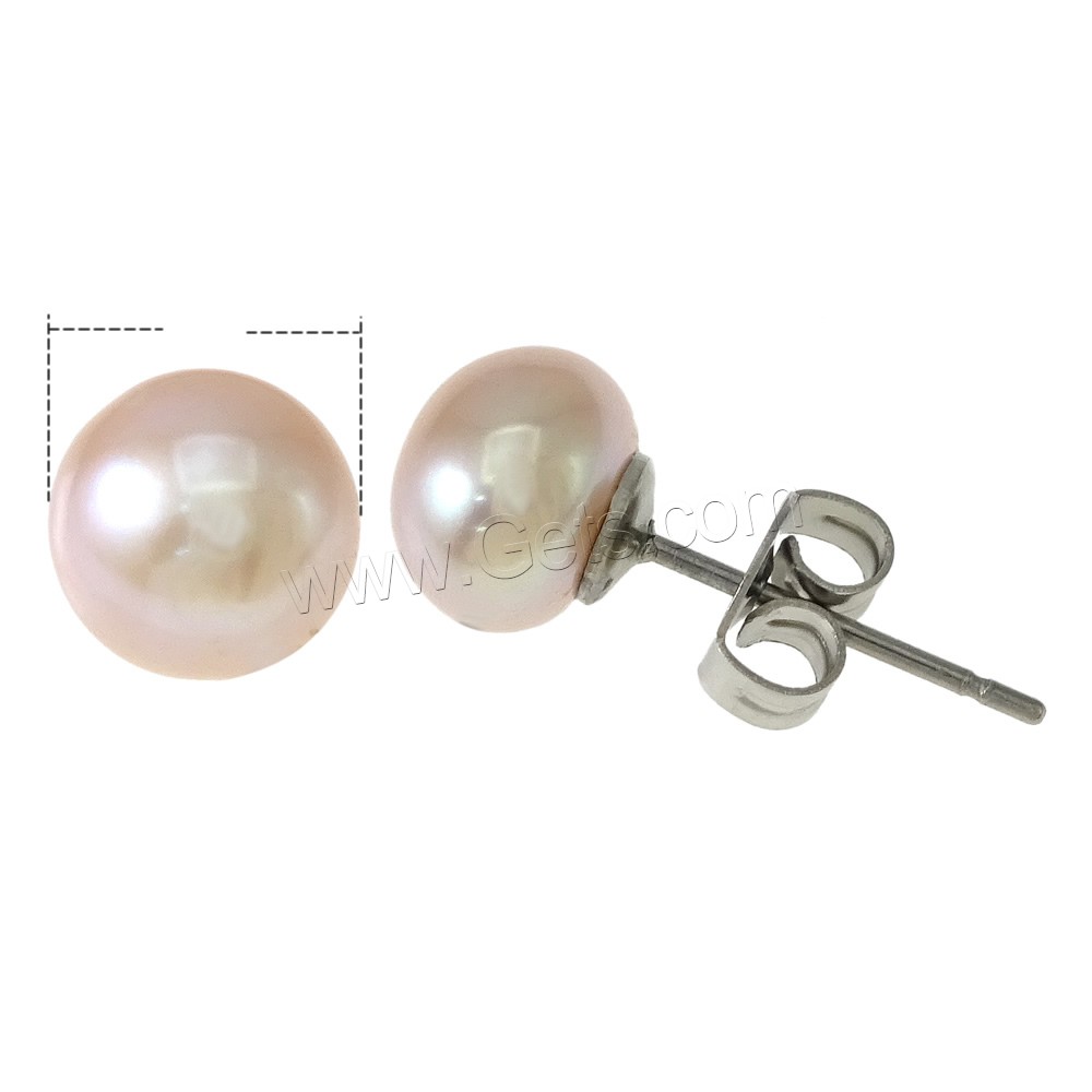 Freshwater Pearl Stud Earring, Stainless Steel, with Freshwater Pearl, natural, different size for choice, more colors for choice, 10Pairs/Bag, Sold By Bag