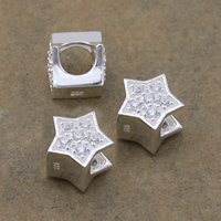 立方体のジルコニア純銀パンドラビーズ, 92.5％純度シルバー, 星, メッキ, ネジ無 & キュービックジルコニアのある, 無色 穴:約 5mm, 売り手 パソコン