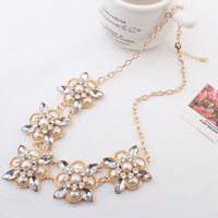 Fashion Statement Necklace, Zinc Alloy, with ABS Plastic Pearl & iron chain & Acrylic, with 5cm extender chain, Flower, gold color plated, oval chain & faceted & with rhinestone, nickel, lead & cadmium free, 45mm Approx 15.5 Inch 