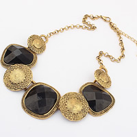 Resin Zinc Alloy Necklace, with iron chain & Resin, with 5cm extender chain, antique gold color plated, rolo chain & faceted, nickel, lead & cadmium free, 30mm Inch 