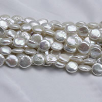 Pièce de culture des perles d'eau douce, perle d'eau douce cultivée, pièce de monnaie, naturel, blanc, 12mm Environ 0.8mm Environ 15 pouce, Vendu par brin