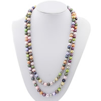 Natural Freshwater Pearl Long Necklace, Potato, multi-colored, 8mm Approx 47 Inch 