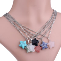 Gemstone Necklaces, with iron chain & Zinc Alloy, Star, silver color plated, natural & oval chain, 15mm Approx 19.5 Inch 