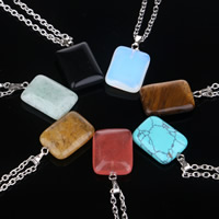 Gemstone Necklaces, with iron chain & Zinc Alloy, Rectangle, silver color plated, natural & oval chain, 25mm Approx 19.5 Inch 