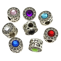 Rhinestone Zinc Alloy European Beads, silver color plated, without troll & with rhinestone & blacken Approx 4mm 
