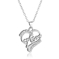Zinc Alloy Necklace, with iron chain, Heart, word mom, silver color plated, Mother Day Jewelry & oval chain & with rhinestone, 500mm Approx 19.5 Inch 
