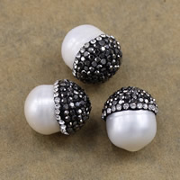 Naturales agua dulce perlas sueltas, Perlas cultivadas de agua dulce, con Arcilla analiar de diamantes de imitación AB, Blanco, 10-12x15-18mm, agujero:aproximado 0.8mm, Vendido por UD