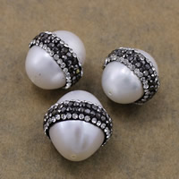 Rice Cultured Freshwater Pearl Beads, with Rhinestone Clay Pave, natural, white, 14-15.5x14-17x14-15.5mm Approx 0.5mm 