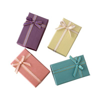Multifunctional Jewelry Box, Cardboard, with Sponge & Satin Ribbon, Rectangle, with ribbon bowknot decoration 