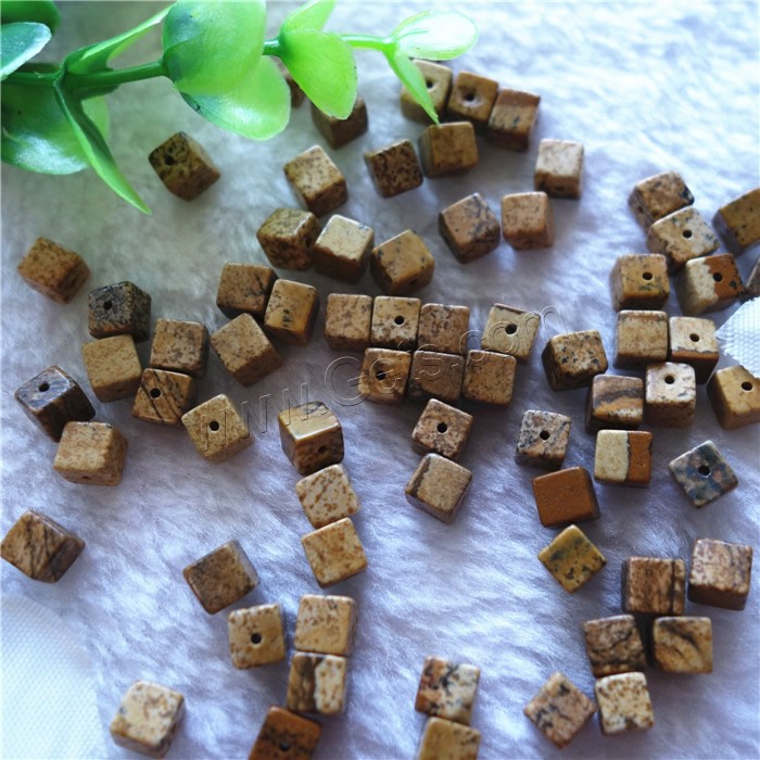 Picture Jasper Beads, Cube, natural, different size for choice, Hole:Approx 1mm, Sold By PC