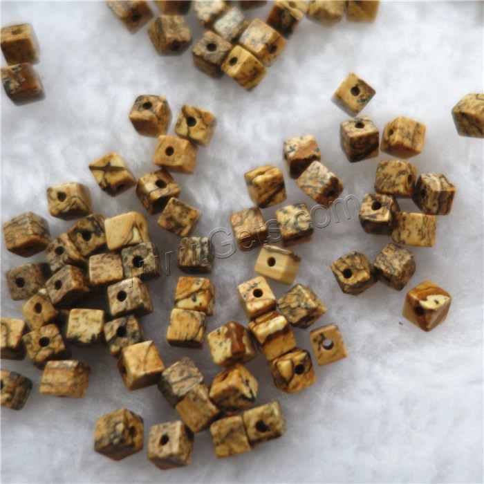 Picture Jasper Beads, Cube, natural, different size for choice, Hole:Approx 1mm, Sold By PC