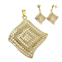 Fashion Stainless Steel Jewelry Sets, pendant & earring, Rhombus, gold color plated 47mm  Approx 