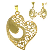 Parures de bijoux en acier inoxydable, pendentif & boucle d'oreille, coeur, Placage de couleur d'or, creux 45mm  Environ Vendu par fixé