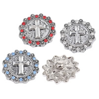 Jewelry Snap Button, Zinc Alloy, Flower, platinum color plated, with rhinestone & blacken, mixed colors, lead & cadmium free 