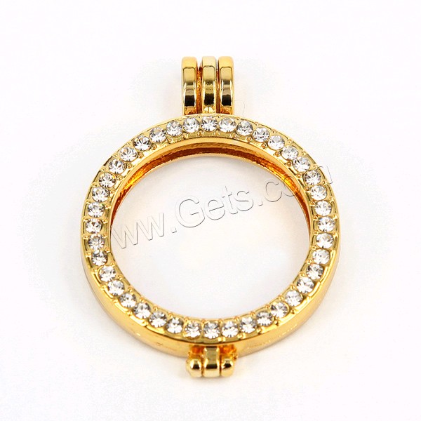 Zinc Alloy Floating Locket Pendant Frame, Flat Round, plated, with rhinestone, more colors for choice, 33x7mm, Hole:Approx 3x6mm, Sold By PC