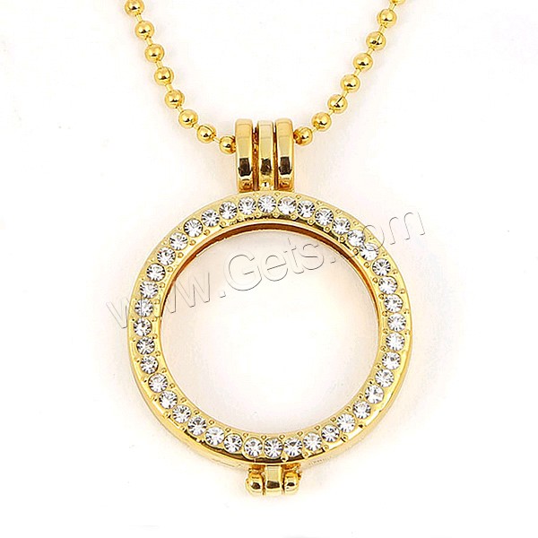 Zinc Alloy Floating Locket Pendant Frame, Flat Round, plated, with rhinestone, more colors for choice, 33x7mm, Hole:Approx 3x6mm, Sold By PC