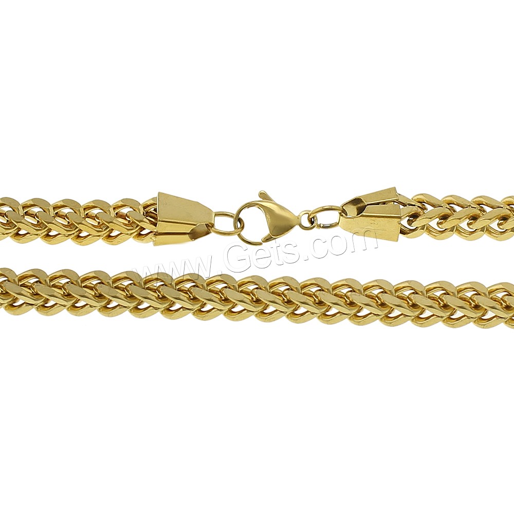 Stainless Steel Chain Necklace, gold color plated, wheat chain & different size for choice, Sold By Strand