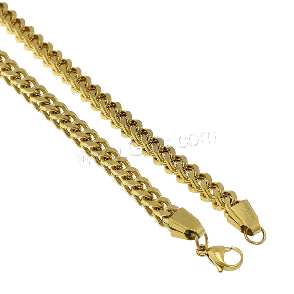 Stainless Steel Chain Necklace, gold color plated, wheat chain & different size for choice, Sold By Strand