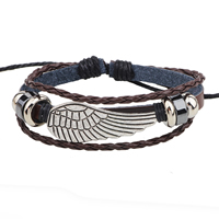 Cowhide Bracelets, with Hematite & Copper Coated Plastic & Zinc Alloy, Wing Shape, plated, adjustable & Approx 7 Inch 
