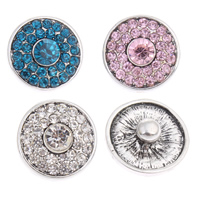 Jewelry Snap Button, Zinc Alloy, Flat Round, antique silver color plated, with rhinestone lead & cadmium free 