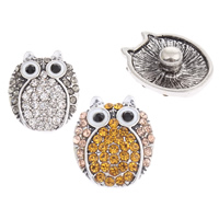 Jewelry Snap Button, Zinc Alloy, Owl, antique silver color plated, enamel & with rhinestone lead & cadmium free 