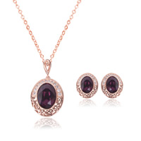 Fashion Zinc Alloy Jewelry Sets, earring & necklace, with iron chain, stainless steel earring post and Omega clip, Flat Oval, rose gold color plated, oval chain & with cubic zirconia & faceted, nickel, lead & cadmium free  Approx 16-18 Inch 
