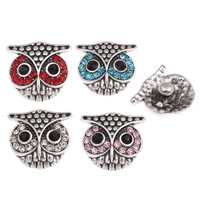Jewelry Snap Button, Zinc Alloy, Owl, antique silver color plated, with rhinestone lead & cadmium free 