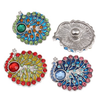 Jewelry Snap Button, Zinc Alloy, Peacock, platinum color plated, enamel & with rhinestone lead & cadmium free 