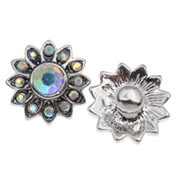 Jewelry Snap Button, Zinc Alloy, with Glass, Flower, plated, faceted & with rhinestone lead & cadmium free 