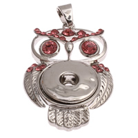 Snap Button Pendant, Zinc Alloy, Owl, plated, with rhinestone lead & cadmium free Approx Inner Approx 6mm 