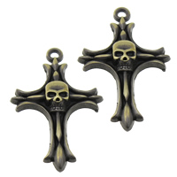 Zinc Alloy Cross Pendants, Skull Cross, antique bronze color plated Approx 3mm 