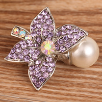 Glass Pearl Brooch, Zinc Alloy, with Glass Pearl, Flower, platinum color plated, with rhinestone, 15mm 